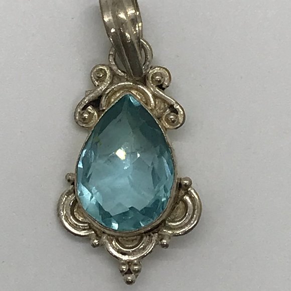 Sterling Silver Swiss Blue Topaz Teardrop Pendant - Picture 1 of 12